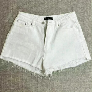 Misguided White Riot Hem Mom Denim Shorts